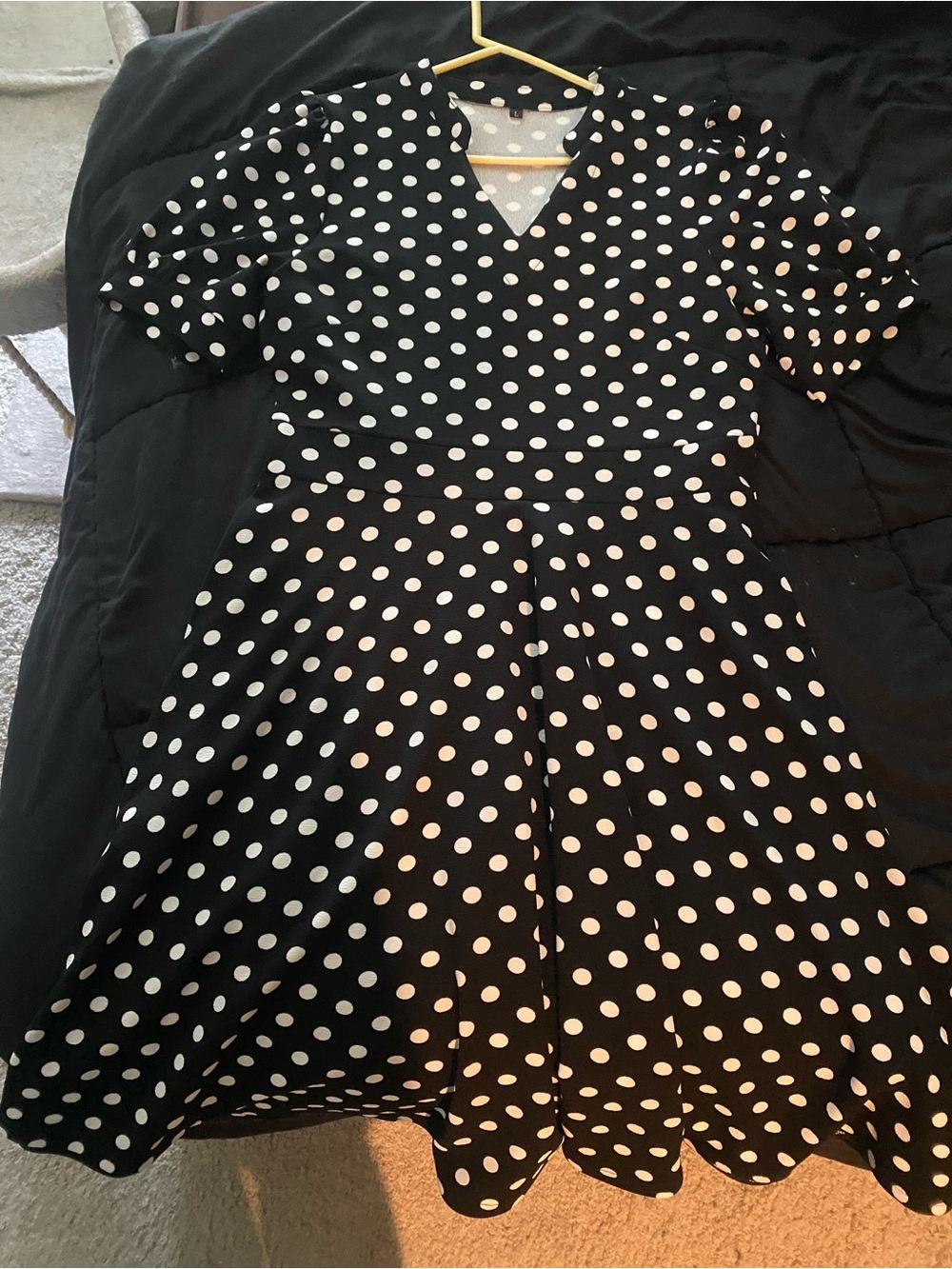 Women Polka Dot vintage pin-up swing style Dress - Black with White Dots